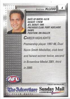 2003 Select The Advertiser-Sunday Mail AFL #4 Andrew McLeod Back